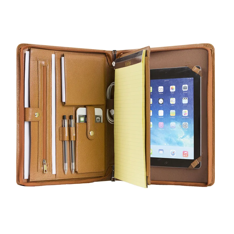 Handmade Genuine Leather Portfolio A4 Folder Document Organizer, Personalise Business Travel Padfolio Portfolio Case- Brown - Цвет: Brown-Pro 9.7 inch