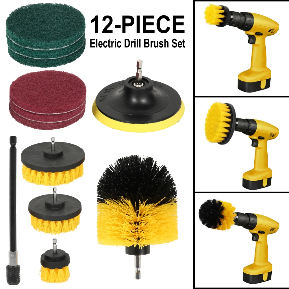 

12 Pcs Untior Boor Borstel Set Power Scrubber Borstel Auto Polijstmachine Badkamer Cleaning Kit Met Extender Keuken Clean Tool