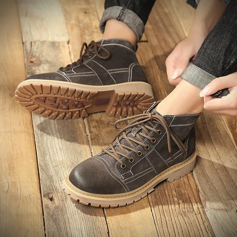 Зимние Повседневные мужские рабочие ботинки из натуральной кожи Удобные Высокие