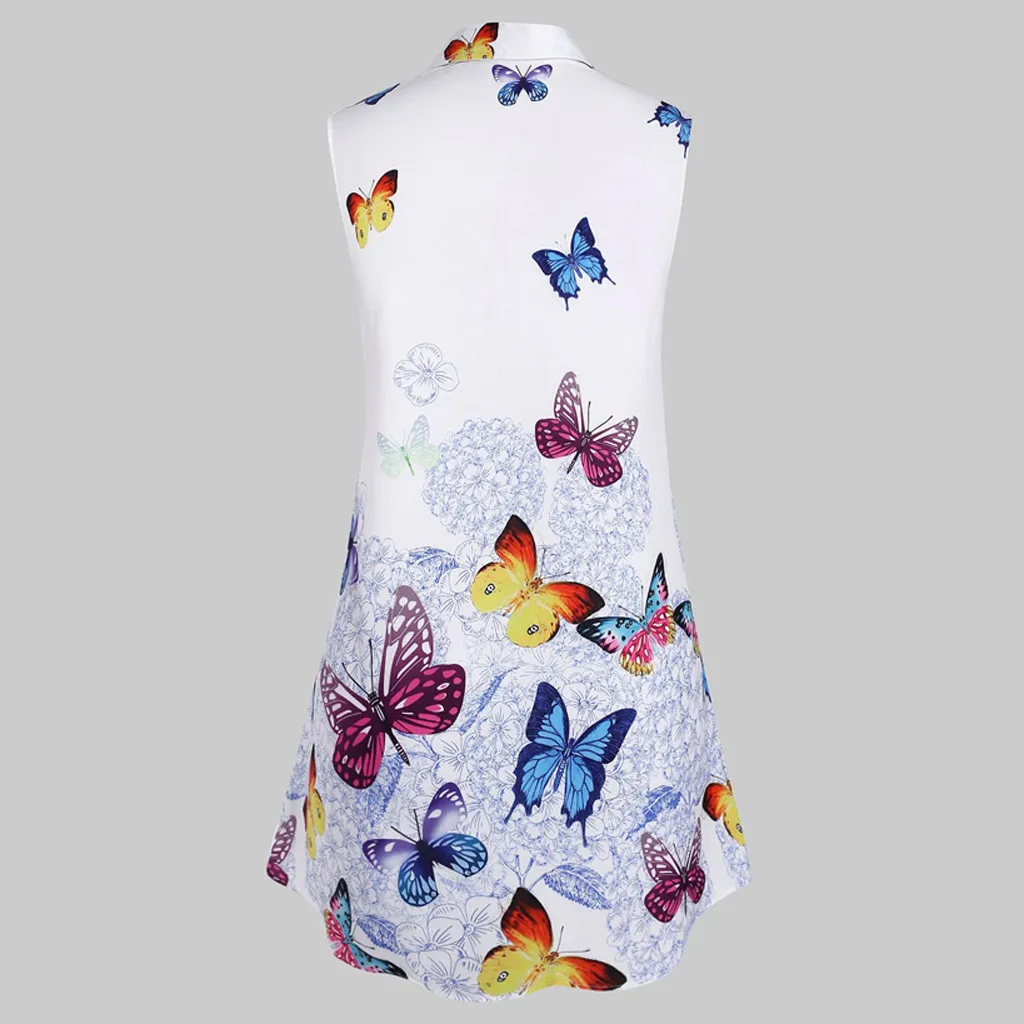 Женская туника с отложным воротником блузка без рукавов принтом бабочки