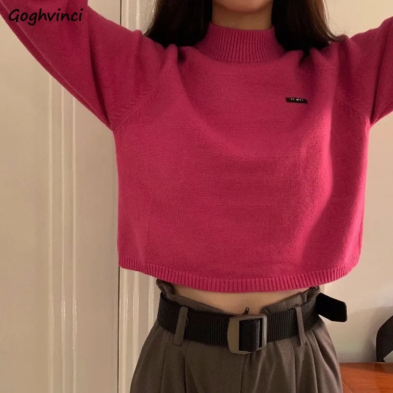 

Женские пуловеры, Модные Цветные укороченные свитера в стиле ретро с высоким воротником, трикотажные свитеры с длинным рукавом карамельных...