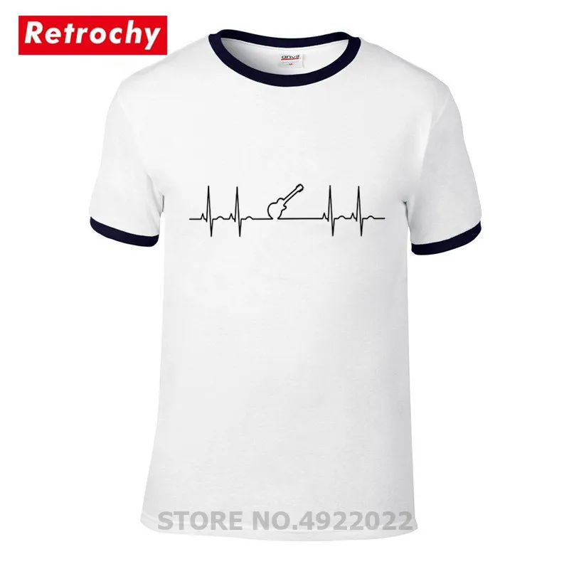 Мужская футболка в стиле хип-хоп черная с рисунком сердцебиения гитарного плеера