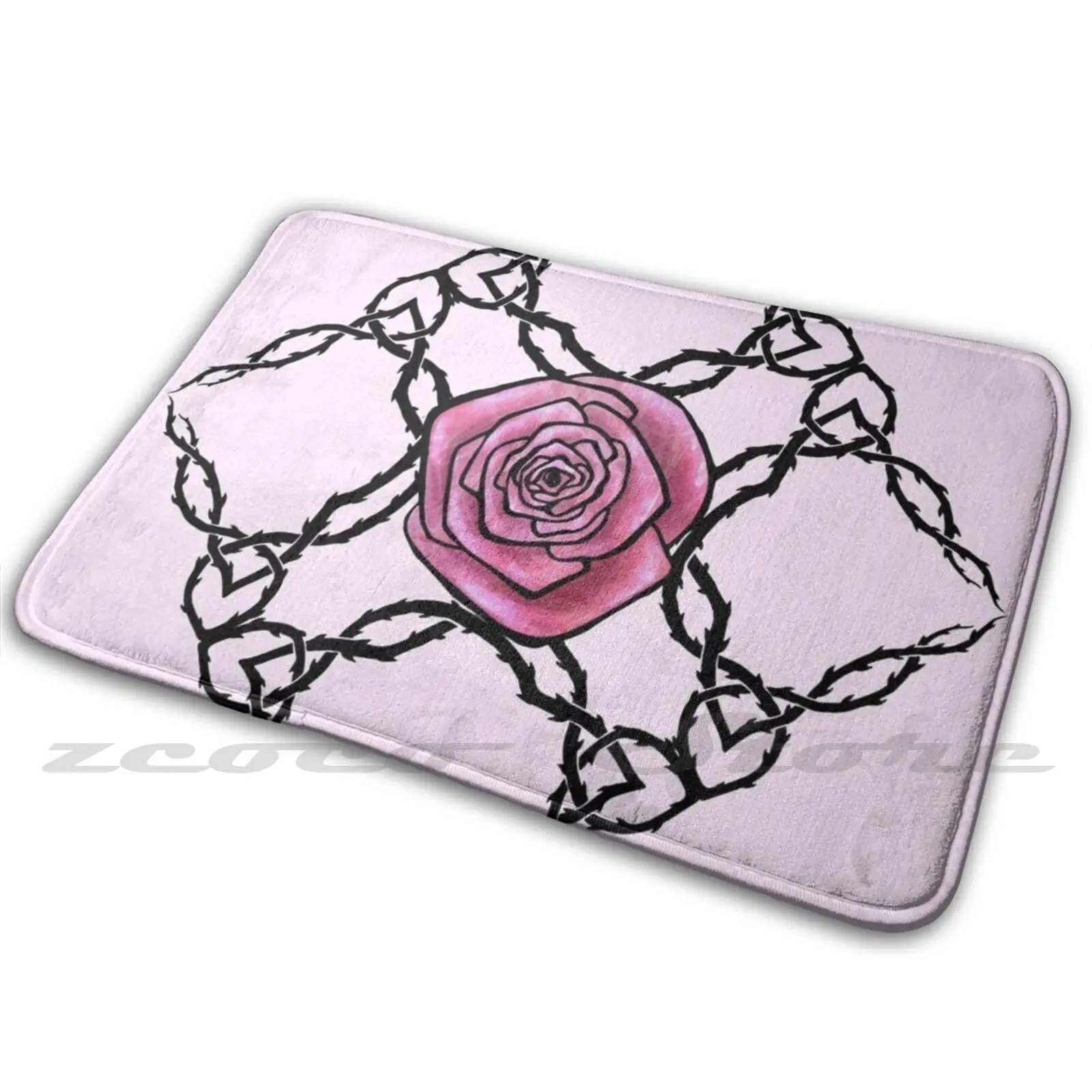 Матовый розовый коврик с орнаментом розы нескользящий для впитывания воды