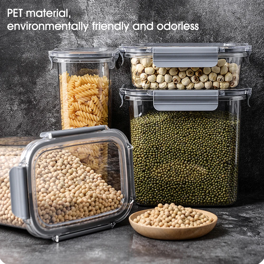 

380/880/1250/2600ml Food Storage Container Kitchen Pantry Organizer Lock Airtight Lid Stackable Canister For Flour Sugar Cereal