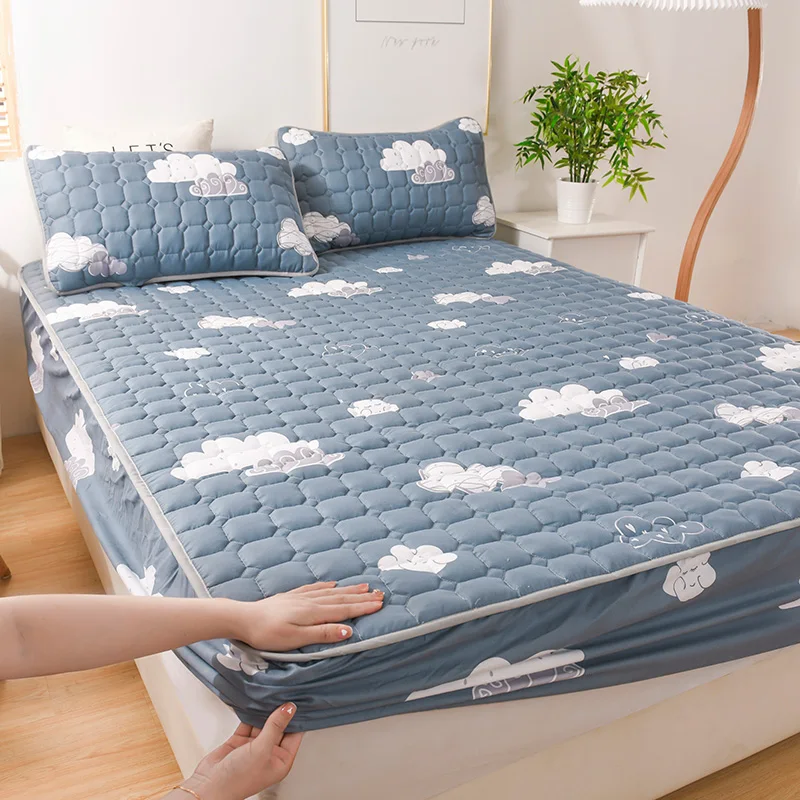 Elastic Band Fitted Sheet MattressProtector Bed Cover Queen Size Breathable Child Cute Mattress Embossed Quilted King | Дом и сад