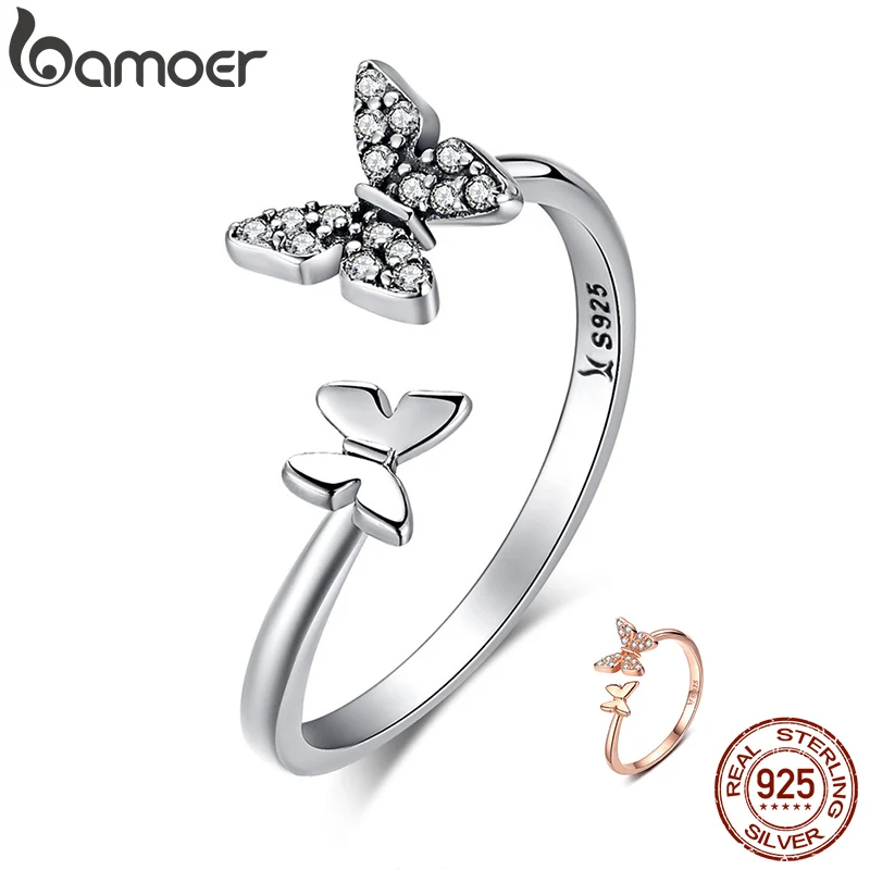 BAMOER,, 925 пробы, серебро, ослепительное, CZ, Бабочка, открытый палец, кольцо для женщин, модное, Стерлинговое Серебро, ювелирное изделие, подарок SCR087