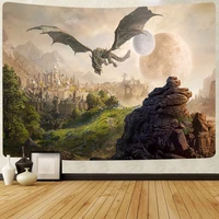 psychedelic castle tapestry dragon cruise ship summer sea wall hanging tapestries for living room beach towel blanket