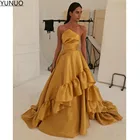 YUNUO, горчично-желтое длинное вечернее платье, без бретелек, с драпировкой, ТРАПЕЦИЕВИДНОЕ формальное платье для выпускного вечера, в Корейском стиле, Саудовская Аравия
