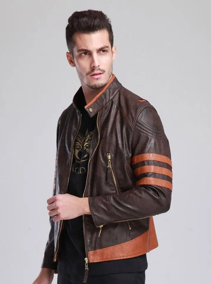 

mens leather jacket slim motorcycle coat men jackets stand collar clothes personalized jaqueta de couro street fashion brown