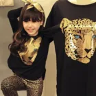 40 # одежда для маленьких девочек, детская футболка С Рисунком Тигра; Рубашка с длинными рукавами + лосины с леопардовым принтом, комплект для девочки, одежда с рисунком