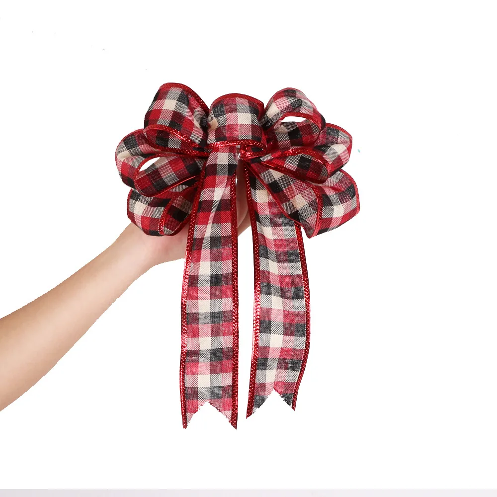 Бант для рождественской ёлки декоративные хлопковые банты в клетку ручной