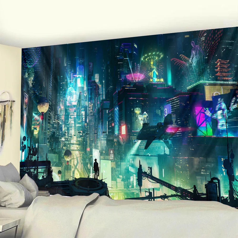 

Sci-Fi Urban Punk Home Decor Tapestry Psychedelic Scene Hippie Tapestry Bohemian Decoration Background Wall Sofa Blanket