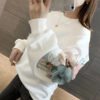 womens embroidered sweatshirt autumn and winter 2020 new womens korean version of loose plus velvet thick coat womens