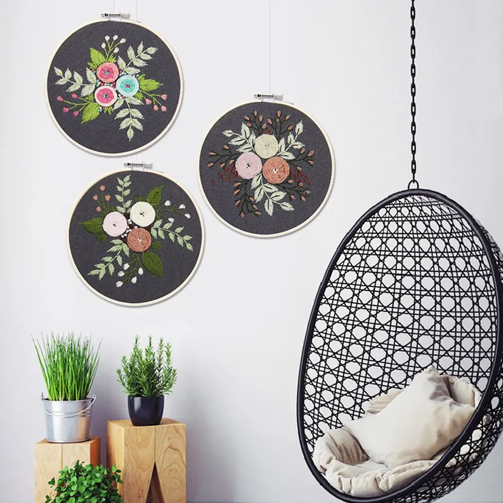 DIY Embroidery Flower Handwork Needlework for Beginner Cross Stitch Kit Ribbon Painting Hoop Home Decoration | Дом и сад