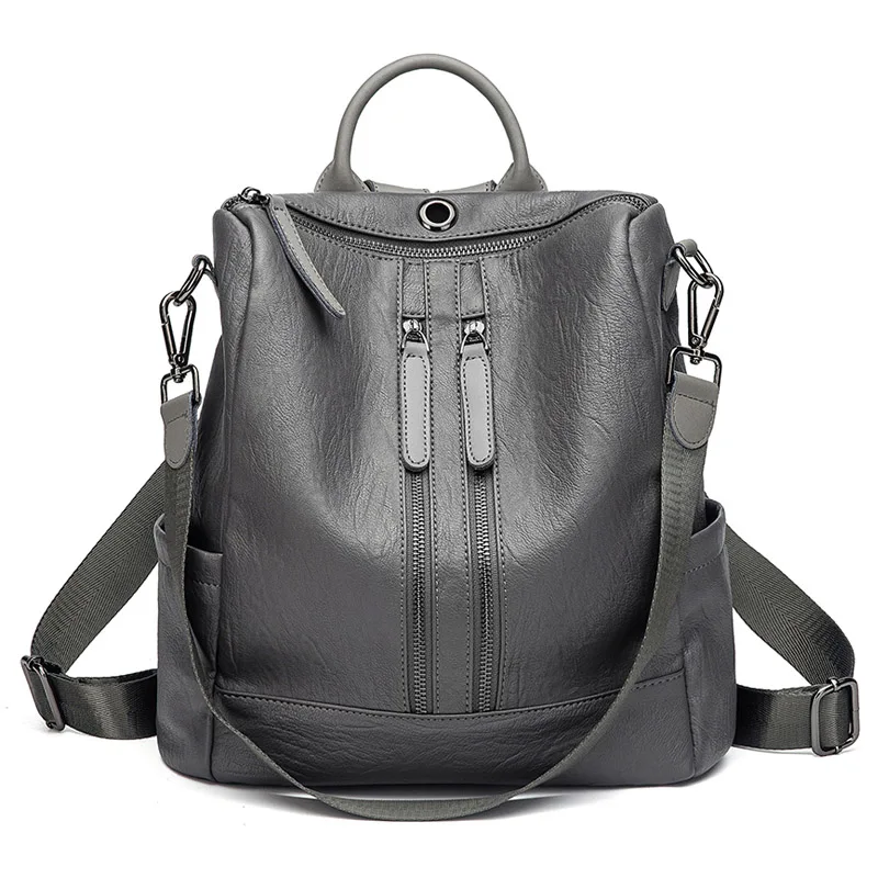 Dark gray 2 Женские рюкзаки из натуральной кожи, дорожная сумка на плечо, высокое качество, Женский винтажный рюкзак, школьные рюкзаки для девочек, Mochilas Feminina - Цвет: Dark gray 2