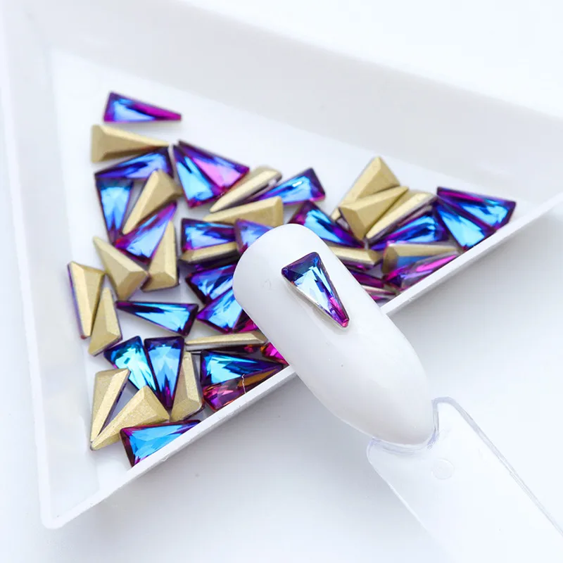 10pcs Crystal AB Fancy Triangular Nail Rhinestones Decorations Chameleon Aurora Alloy 3D Glass DIY Art Jewelry Wholesale | Красота и