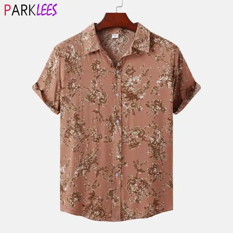 

Vintage Floral Hawaiian Shirt Men 2022 Brand New Short Sleeve Summer Beach Dress Shirts Mens Casual Plus Size Holiday Clothing