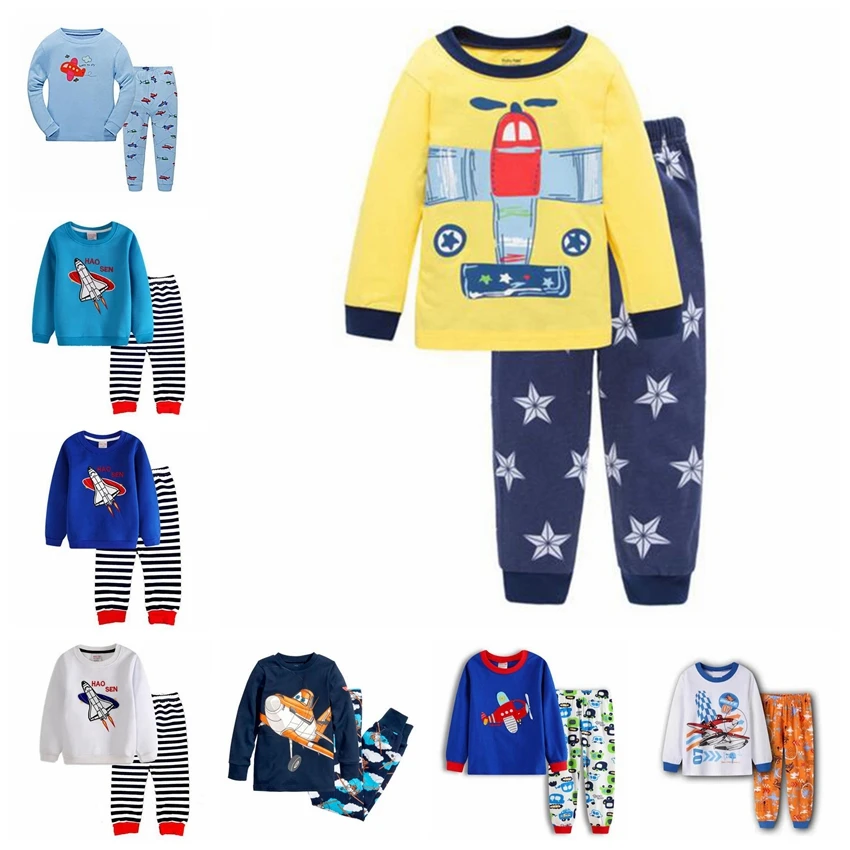 

Spring/Autumn Kids Pajamas Children Sleepwear Animal Pijamas for 2-7 Years Girls Boys Stripe Nightwear Airplane Pjs Baby Pyjamas