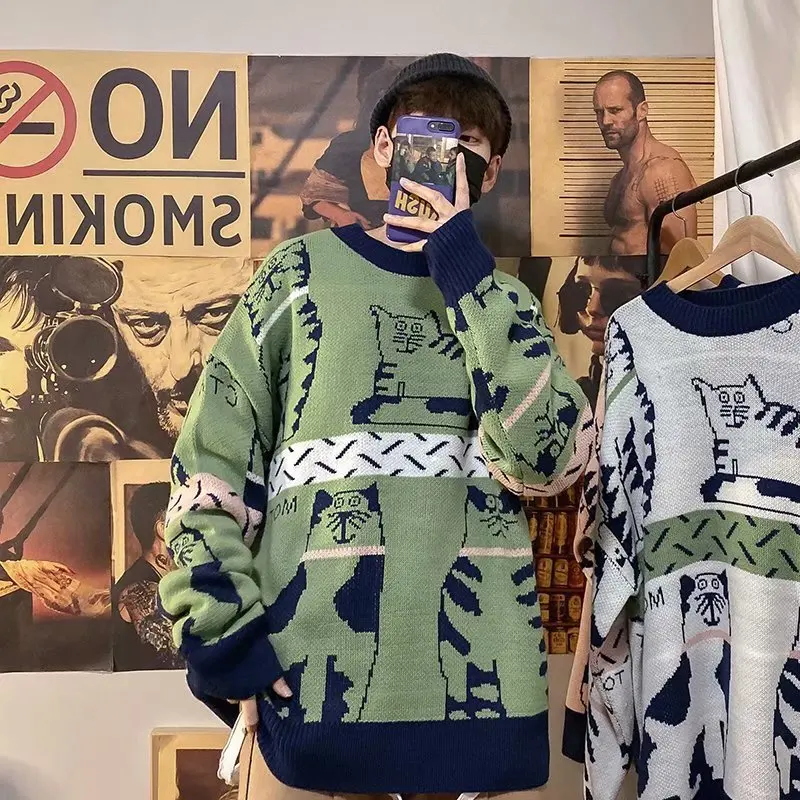 Пуловер Kpop мужской свитер корейский личный свободный утепленный для пары зимний