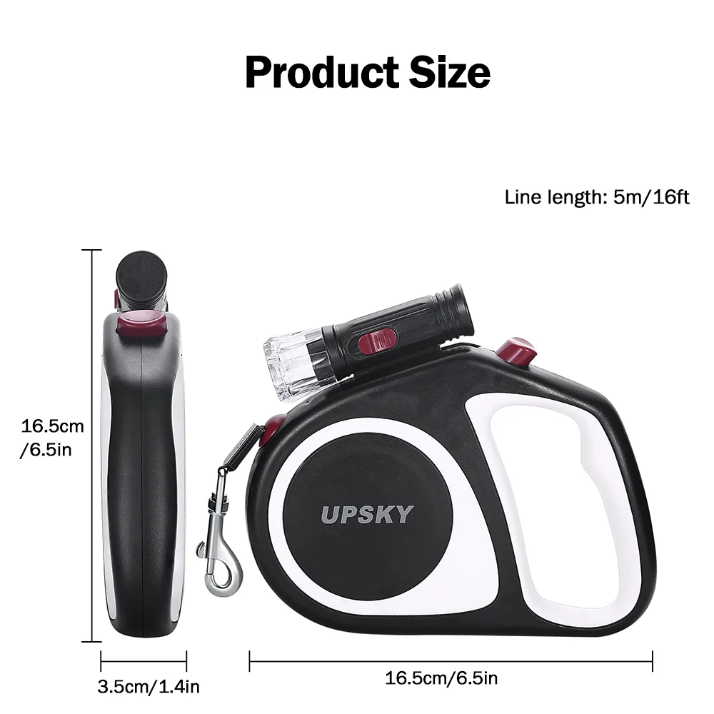 5m Dog Leash Automatic Retractable With Flashlight One-key Brake &amp Lock Nylon Rope For Small Or Medium Dogs Pet | Дом и сад