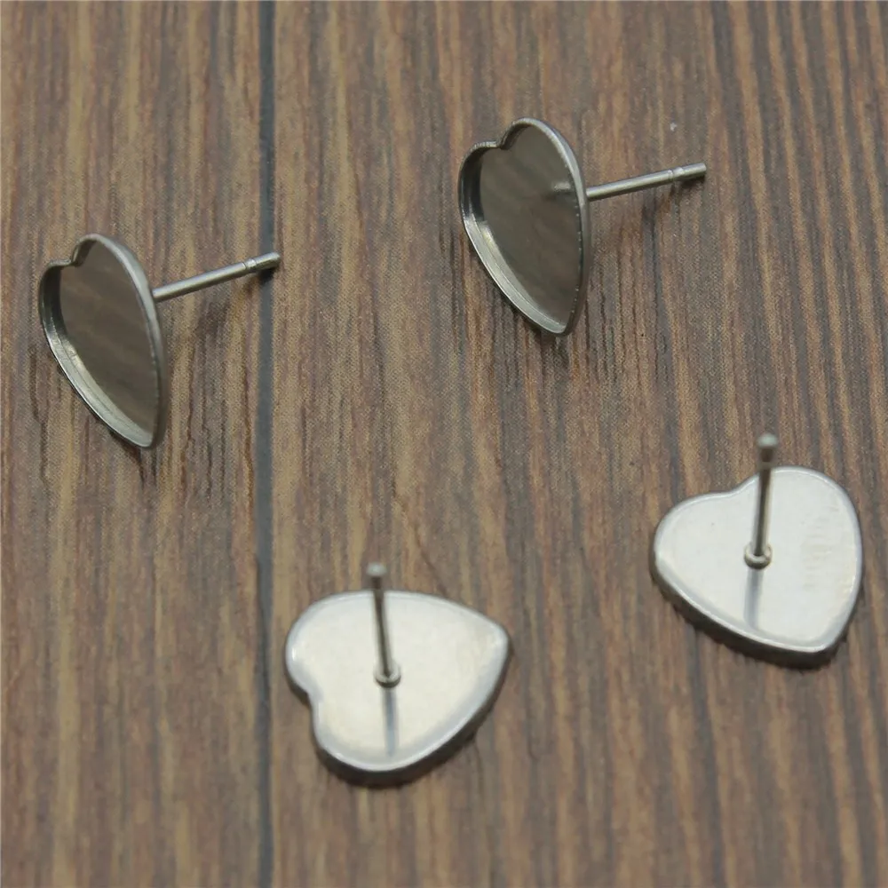 20 шт. 12 мм 10 стеклянный кабошон в форме сердца серьги гвоздики из нержавеющей