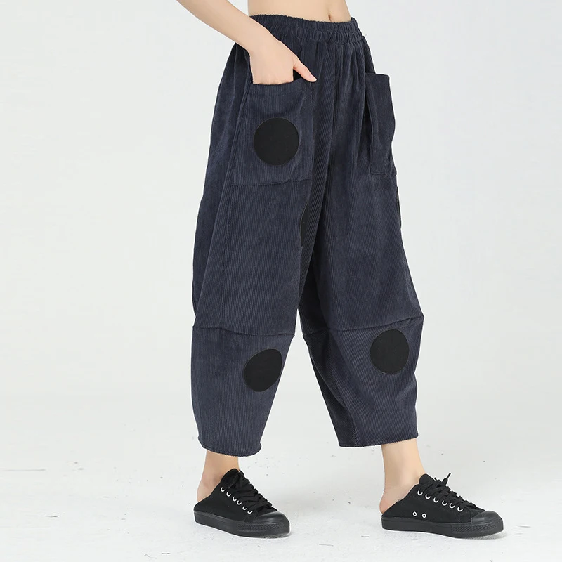 XITAO Dot Vintage Pants Women Ankle Length Winter Appliques Tide Fashion New Streetwear Harem Style Elastic Waist Pocket ZY3212