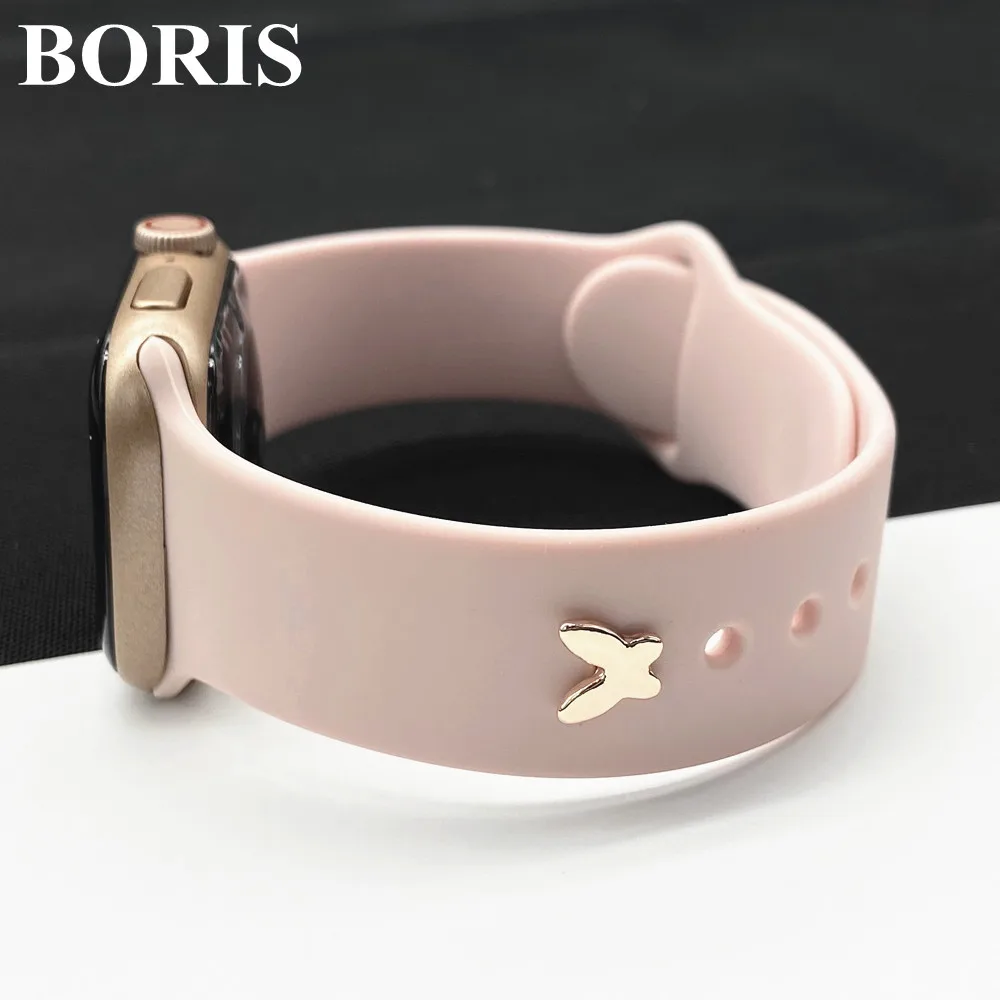 DIY Ornament For Apple Watch Band For Silicone Strap Metal Charm Decorative Ring Accessories For iWatch Series For Samsung Watch