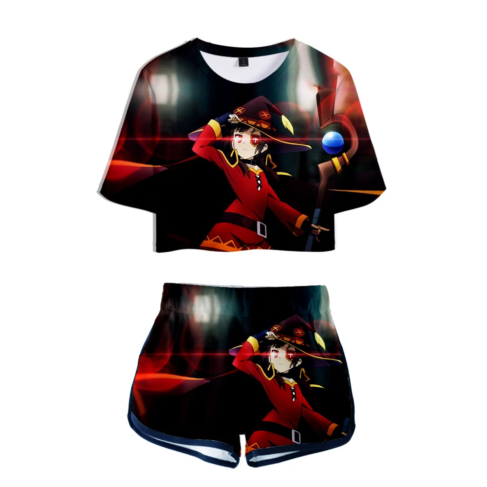 

Megumin Konosuba Clothes Japanese Anime Women Two Piece Set Summer Short Sleeve Female Crop Top+Shorts Girls Sexy Suits