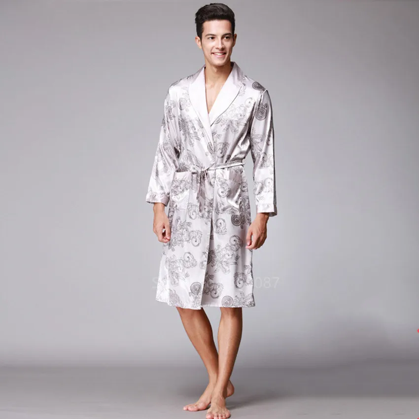 

Japanese Traditional Dragon Print Kimono Yukata Sleepwear fashion for Men Male Luxury Asian Spa Stain Silk Homewear Robe Costume
