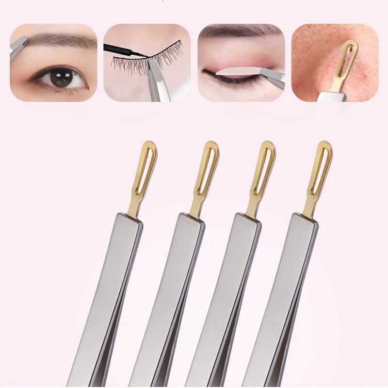 Brainbow 1pc Eyebrow Tweezer with Press Stick Blackhead Removal Steel Eyelashes Extension Tweezers Double Eyelids Pinzette Clip | Красота и