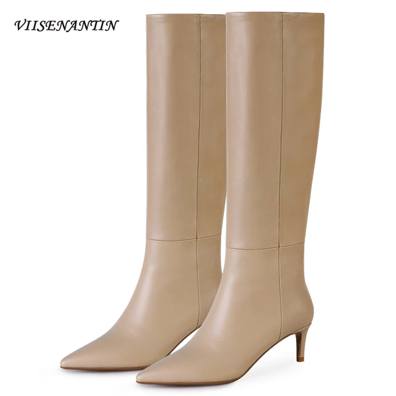 

High Quality Vintage Niche Design Knee-length Boots 2021 New Pointed Toe Genuine Leather Stiletto Simple High-end Knight Boots