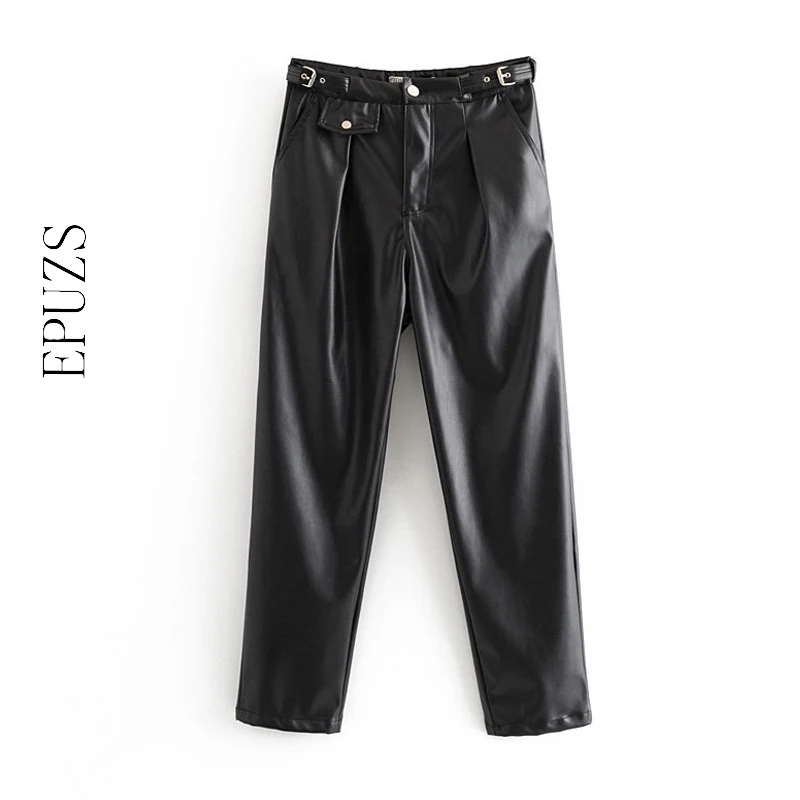 2019 модные черные штаны из искусственной кожи женские брюки спортивные уличная