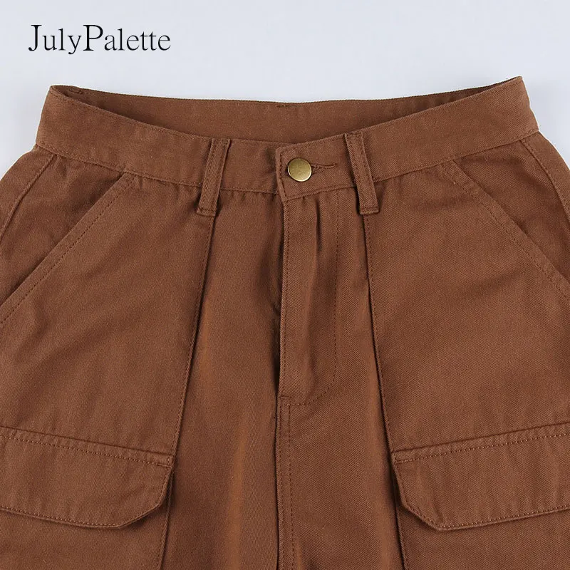 

Julypalette Vintage Brown Y2k Denim Jeans Women Streetwear Harajuku Overalls Trousers Fashion Pocket Casual Loose Woman Jeans