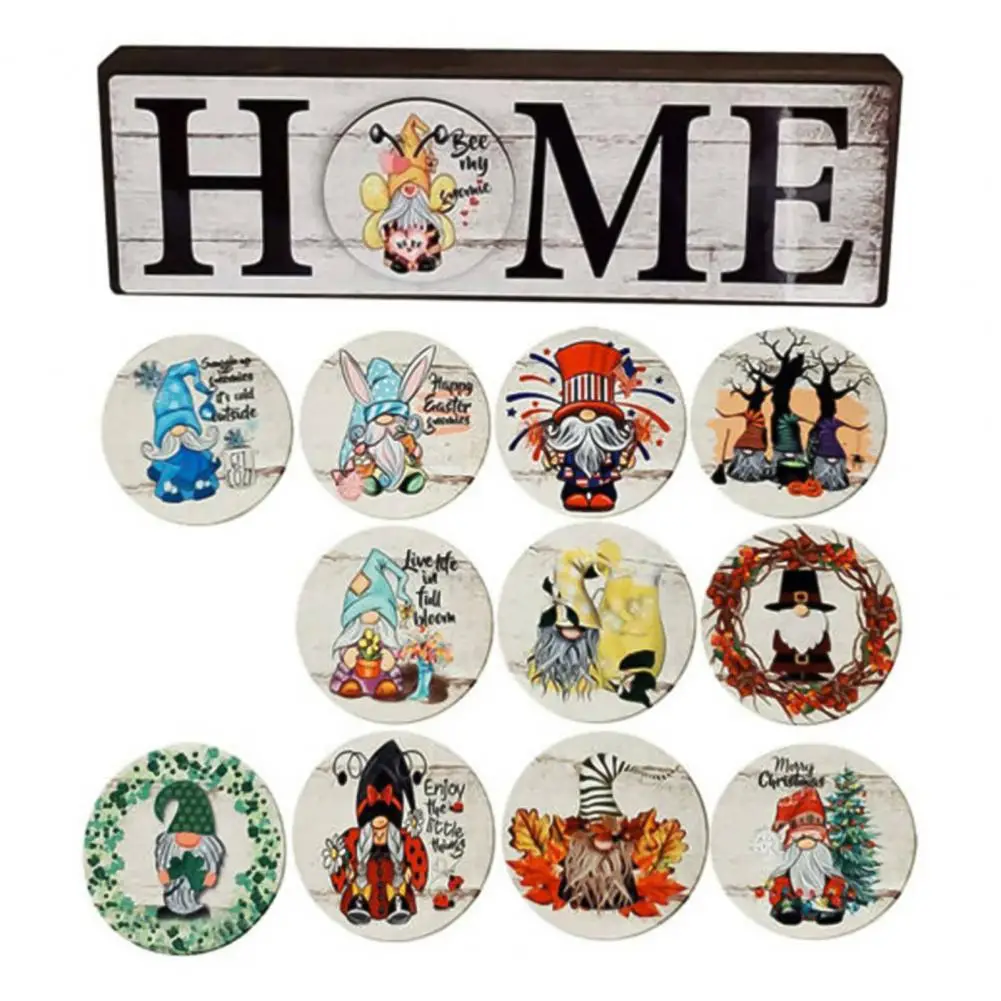 

New Home Sign With 12 Interchangeable Gnome Rounds Welcome Front Door Decoration Accessories Desktop Ornament Home Decoration