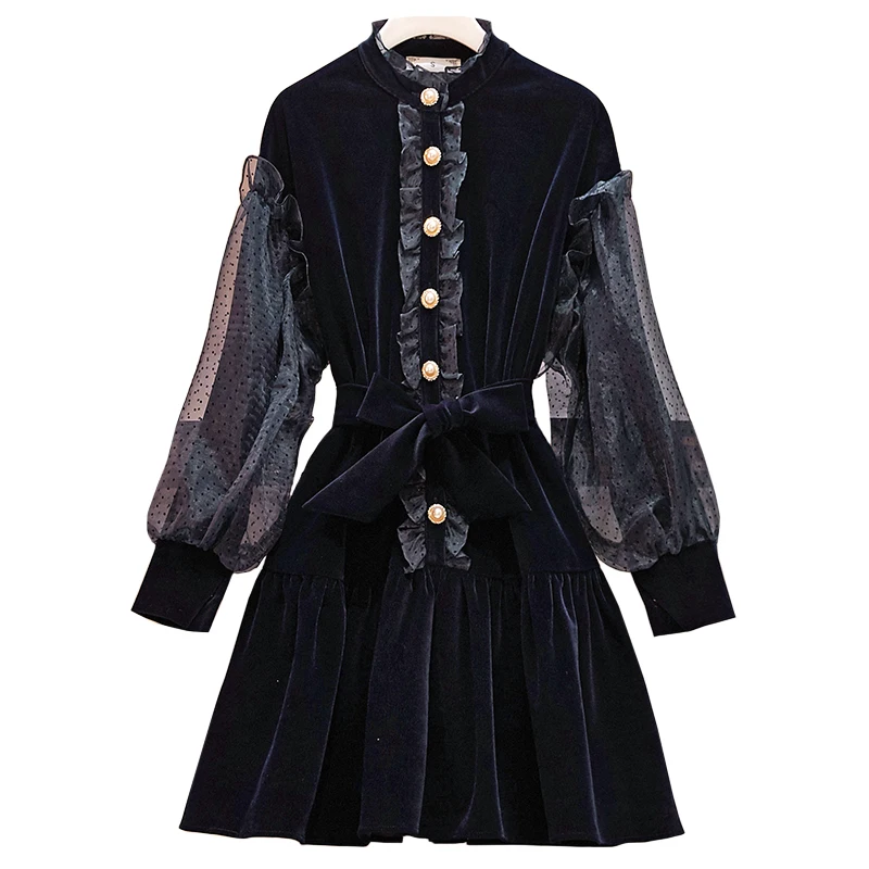 4XL женские жира осень и зима винтажные золотые бархатное платье с длинными