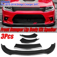 3pcs carbon fiber lookblack car front bumper splitter lip body kit spoiler diffuser guard for dodge for charger srt 2015 2019