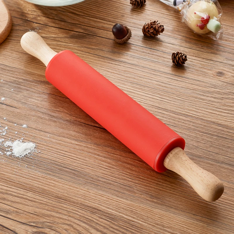 

Household silicone rolling pin, solid wood handle, roller dumpling rolling pin, non-stick food, baking tools