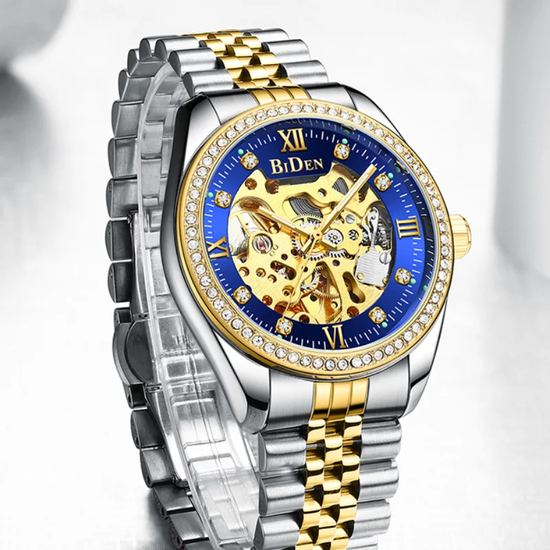 BIDEN Luxury Brand Mens Wrist Watch Automatic Mechanical Watch Business Sports Waterproof 304L Stainless Steel Sapphire Watch