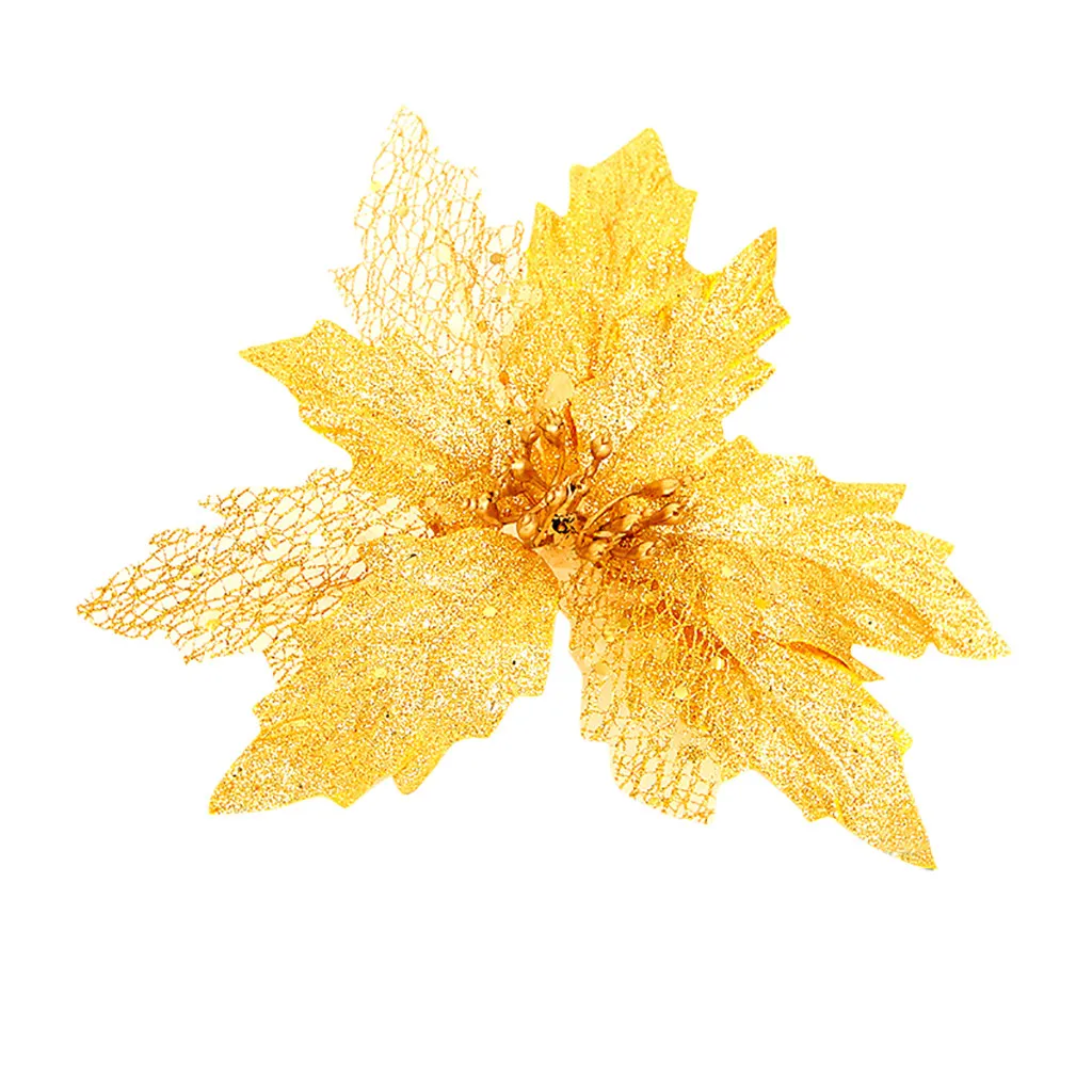 Полые золотые блестки искусственные цветы для украшения блестящие пуансеттия