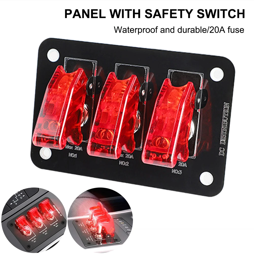 

Rocker Switch Panel 3-Gang 12V/24V with 20A Fuse Waterproof Cover ON-OFF Ignition Switch Panel for Cars Ships Racing Car ATVs