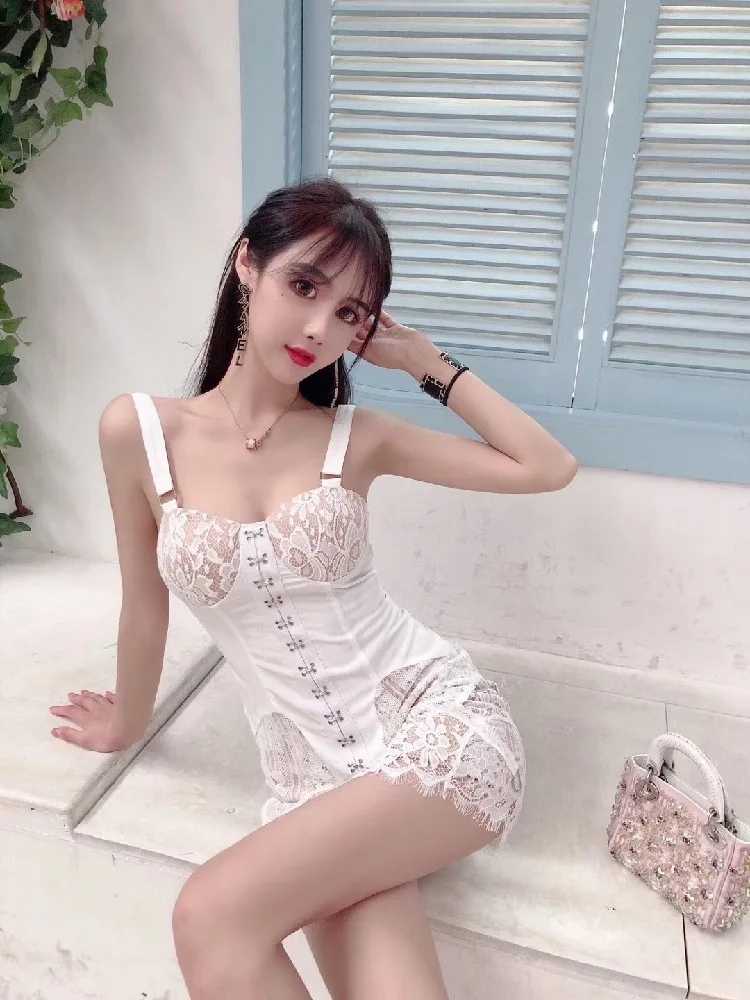 2019 модная женская одежда белый корсет кружевное мини-платье рыболовный крючок