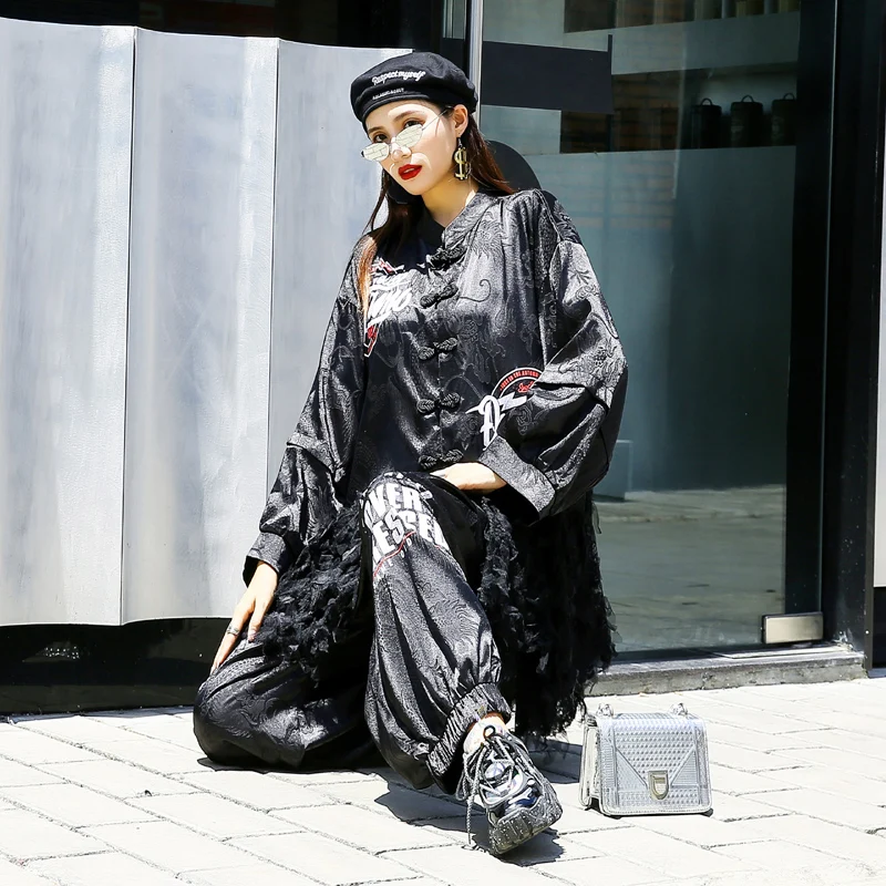 

National tide plus size women's two-piece suit women 2020 autumn new fashion fashionable lace stitching suit women