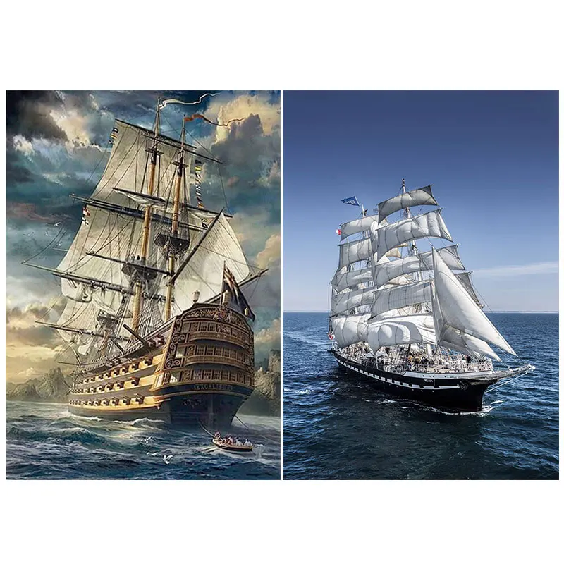 

Unisonju 5D Diamond Painting Full Drill Old Sailing Ship Sailing At Sea Embroidery Cross Stitch Mosaic Craft Kit Home Wall Decor