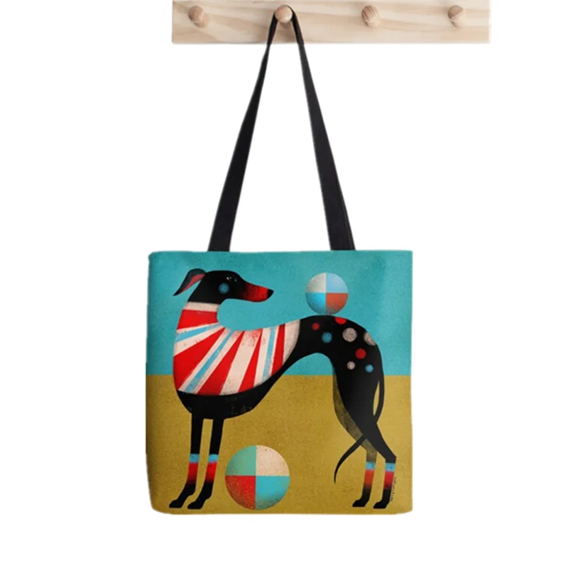 

Women Shopper bag black race dog Printed Kawaii Bag Harajuku Shopping Canvas Shopper Bag girl handbag Tote Shoulder Lady Bag