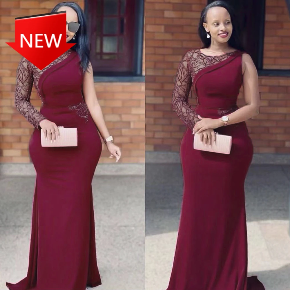 

Ropa De Muje r2021 New Fashion African One Shoulder Bodycon Evening Vestidos Long Dress Women Lace Wedding Party Dress Sexy