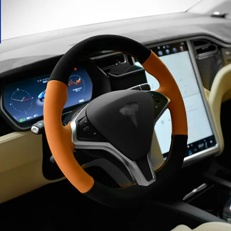 

Для Tesla модель S модель X Топ кожаное рулевое колесо ручная вышивка крестом на Обёрточная Бумага Обложка