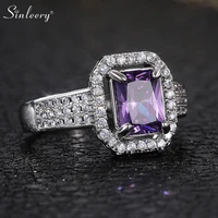 sinleery luxurious purple cubic zirconia rings for women silver color wedding accessories dating fashion jewelry 2021 jz156 ssp