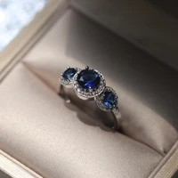 2021 new luxury big round blue silver plate rings for women wedding christmas engagement present jewelry wholesale