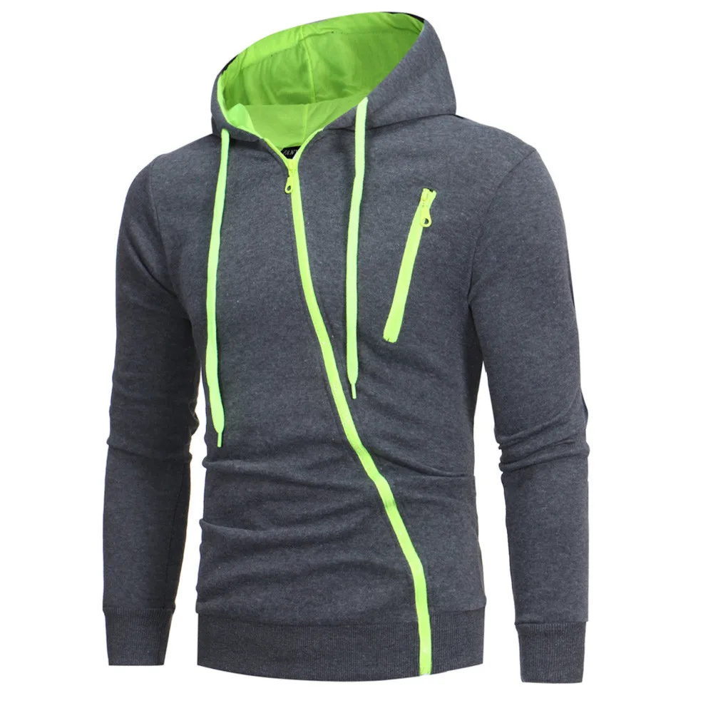 Mens Autumn and Winter Slim Hooded Shirt Sweatshirt Long Sleeve Solid Color Pullover Irregular Zipper Casual Top stranger thing | Мужская