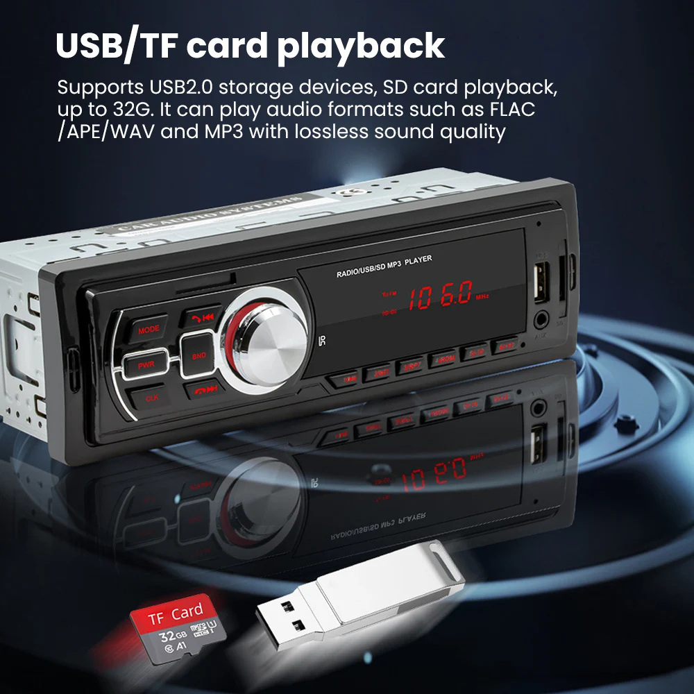 AOSHIKE Car Bluetooth MP3 Player Radio Stereo Phone 12V Audio Receiver AUX-IN FM/USB/1 Din/Central Control | Автомобили и